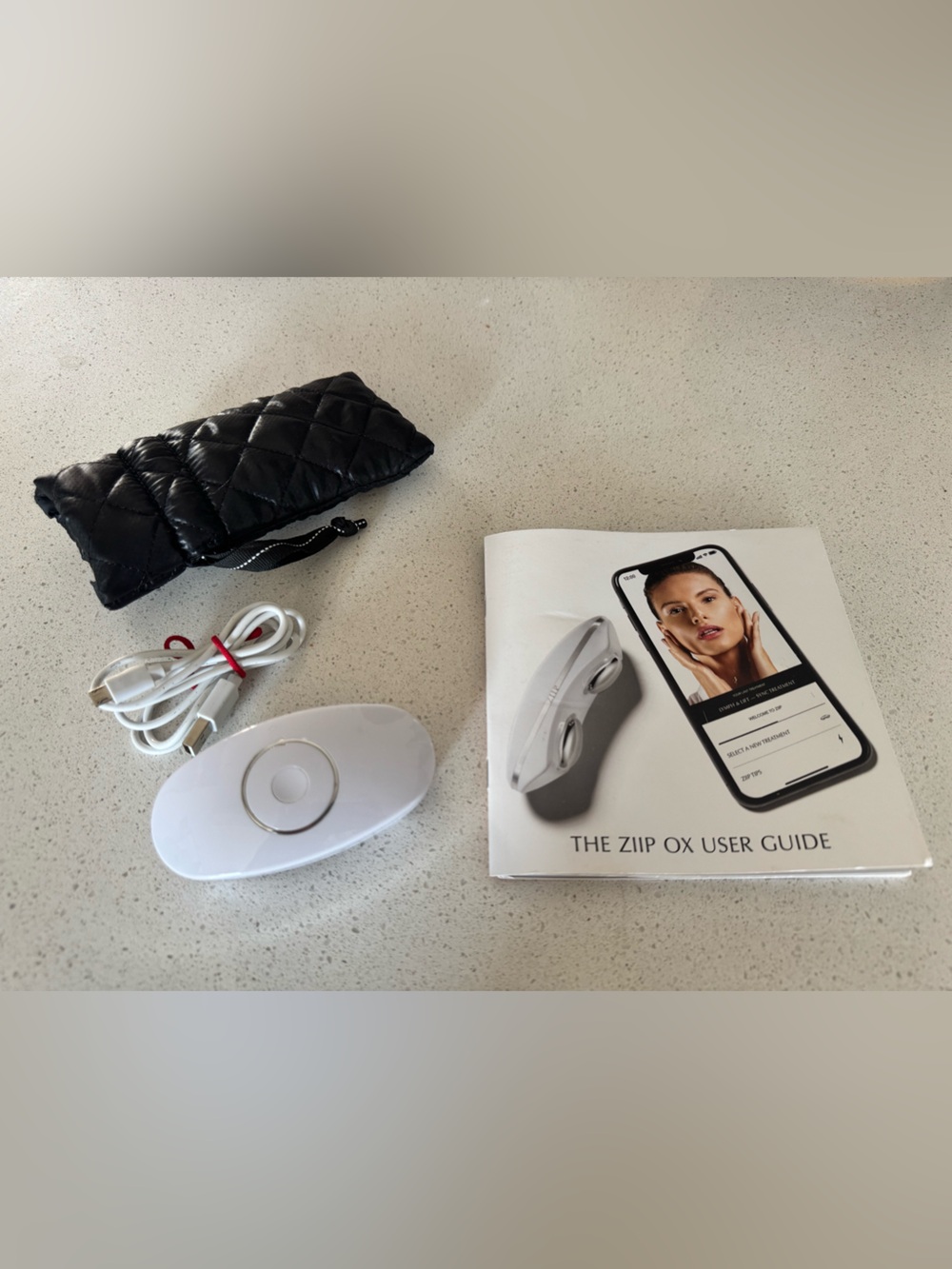 Ziip Ox White Microcurrent Facial Toning Device with Accessories